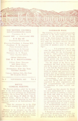 The B.C. Mountaineer 1927 November cover